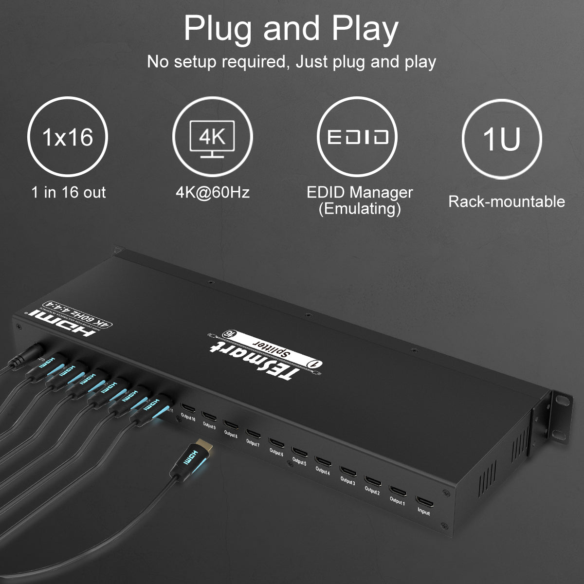 16ポートのHDMIスプリッター 4K 60Hz HDR対応DVDプレーヤーTVボックス用