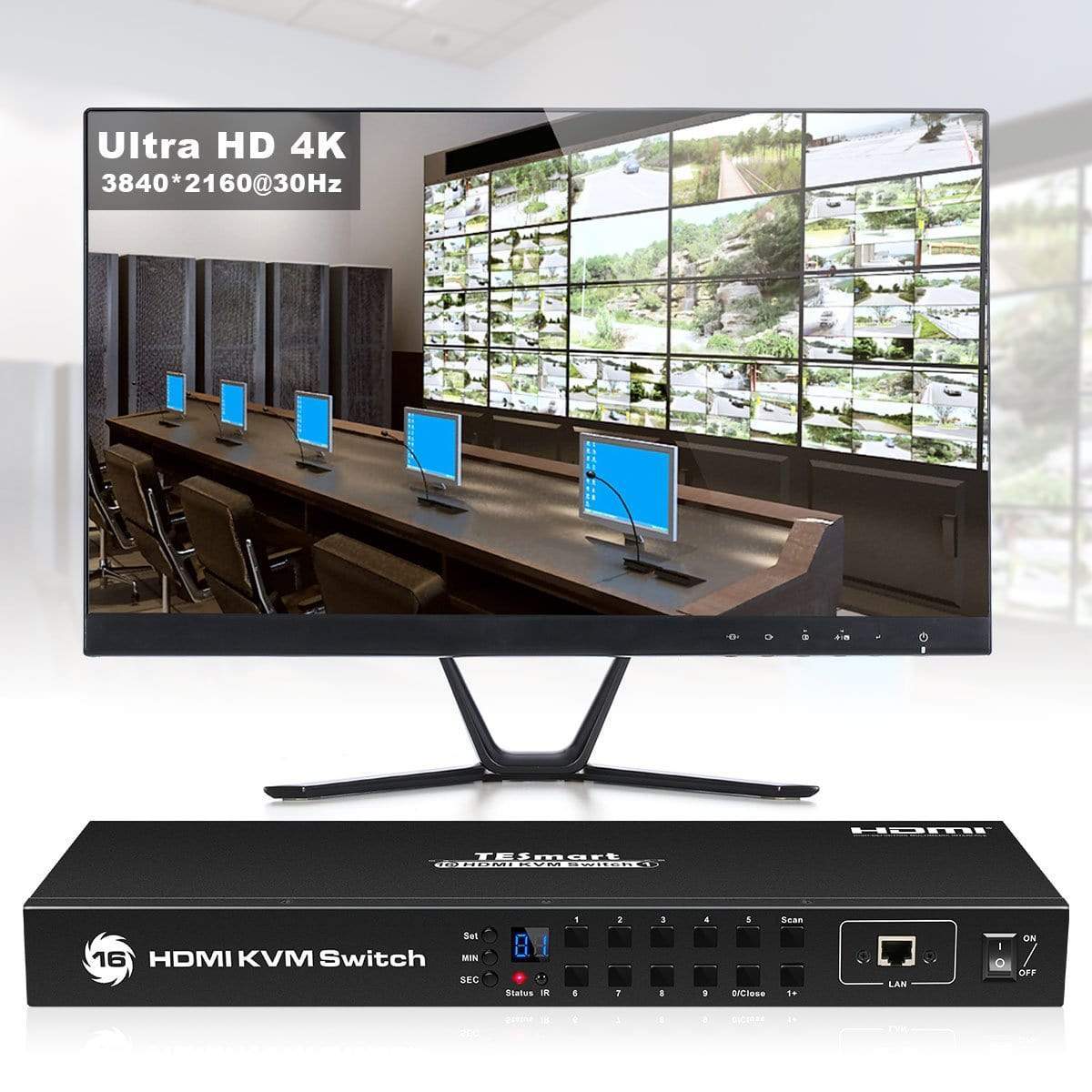 16 ポート KVM スイッチ HDMI 4K30Hz EDID付き RS232/LANポート | 16PC&1モニター