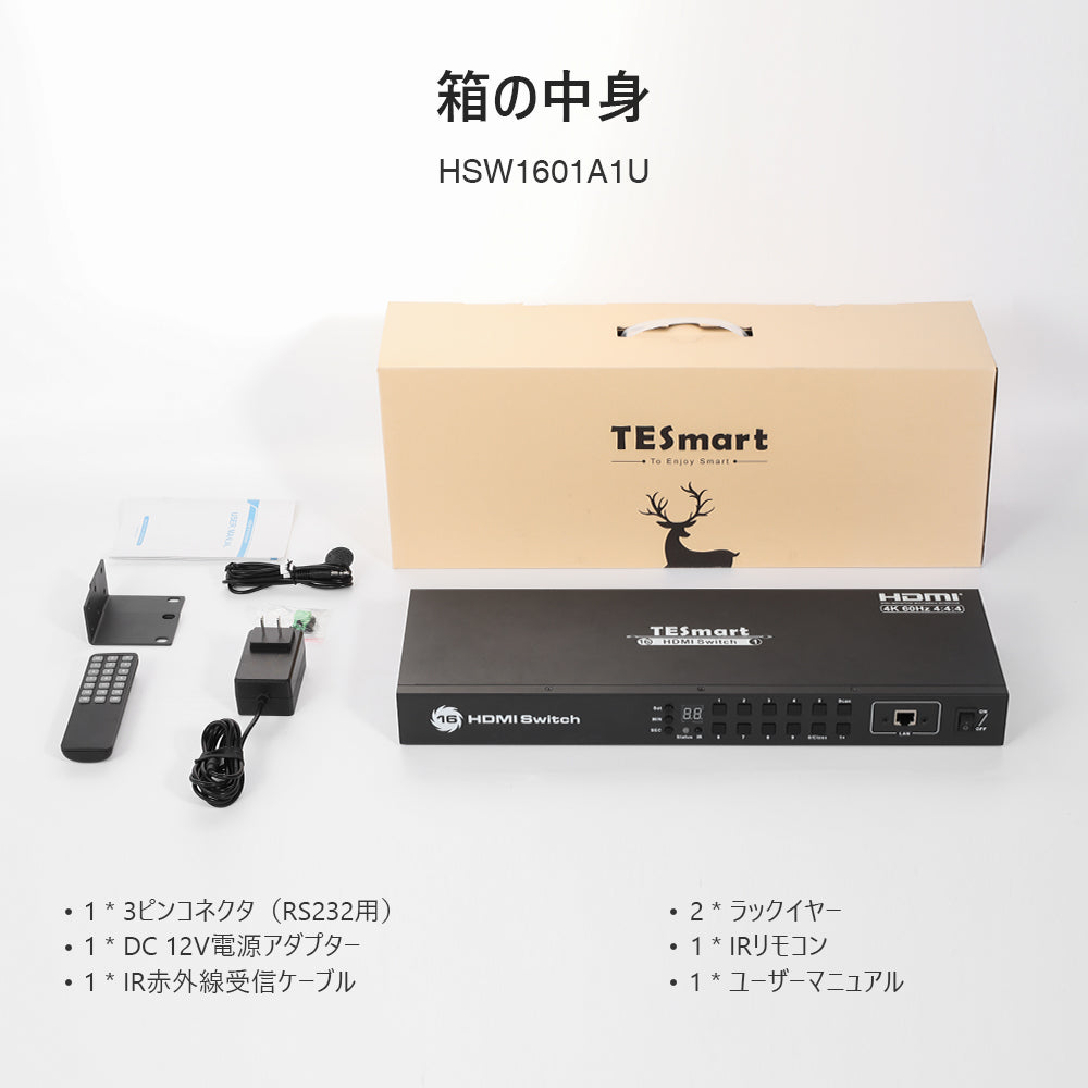 16ポートHDMI切替器 4K@60Hz RS232 LANポート対応HDCP 2.2