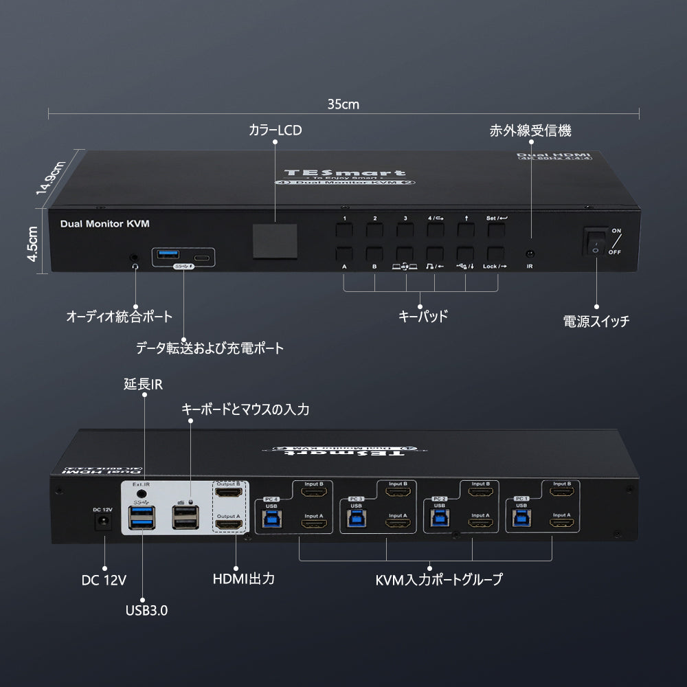 4HDMIポートデュアルモニター KVMスイッチUSB3.0-3