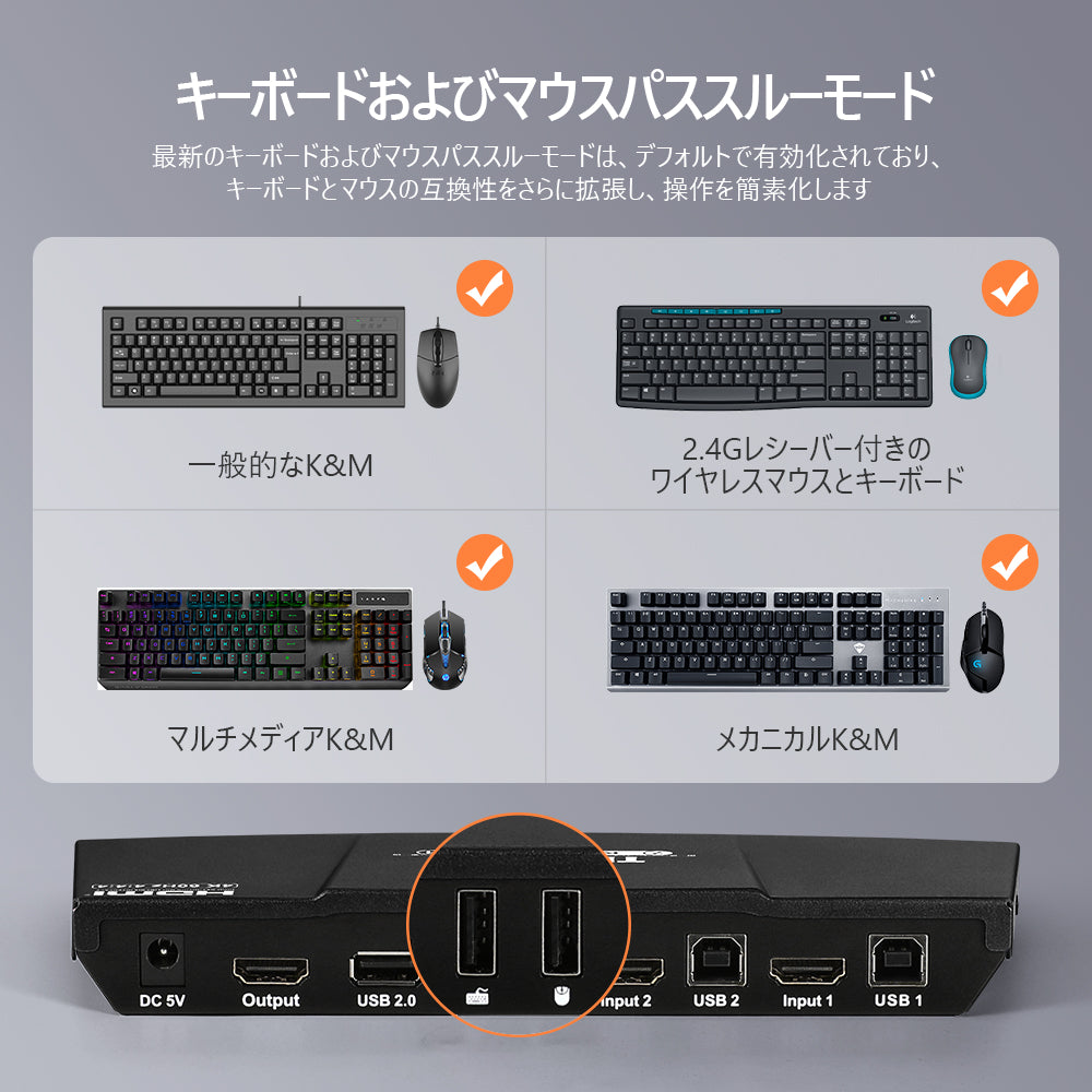 2 ポート KVM スイッチ HDMI 4K60Hz EDID付き | 2PC&1モニター