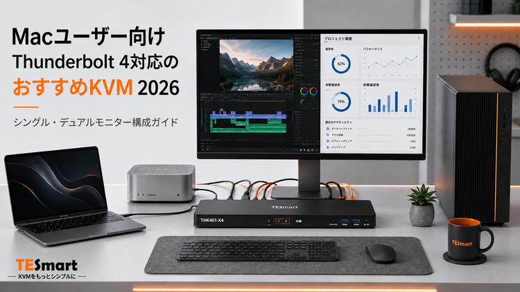 MacBook向けThunderbolt 4互換KVMの選び方 2026｜1画面・2画面デスク環境を解説