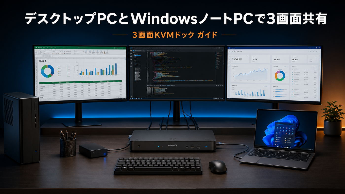 デスクトップPCとWindowsノートPCで3台のモニターを共有する方法