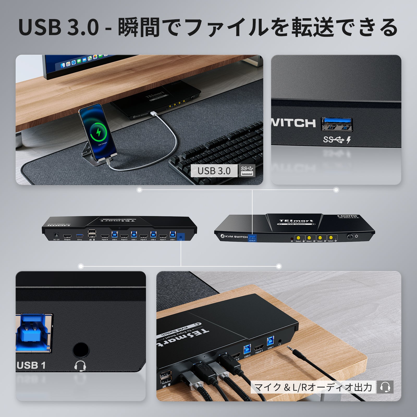KVMスイッチ | 4ポート HDMI 4K60Hz USB3.0 EDID付き - TESmart Japan