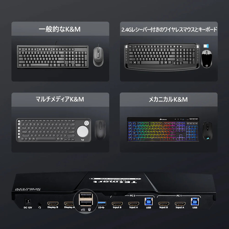 KVMスイッチ | 2ポート デュアルモニター HDMI 4K30Hz - TESmart KVMスイッチ | 2ポート デュアルモニター HDMI 4K30Hz - TESmart