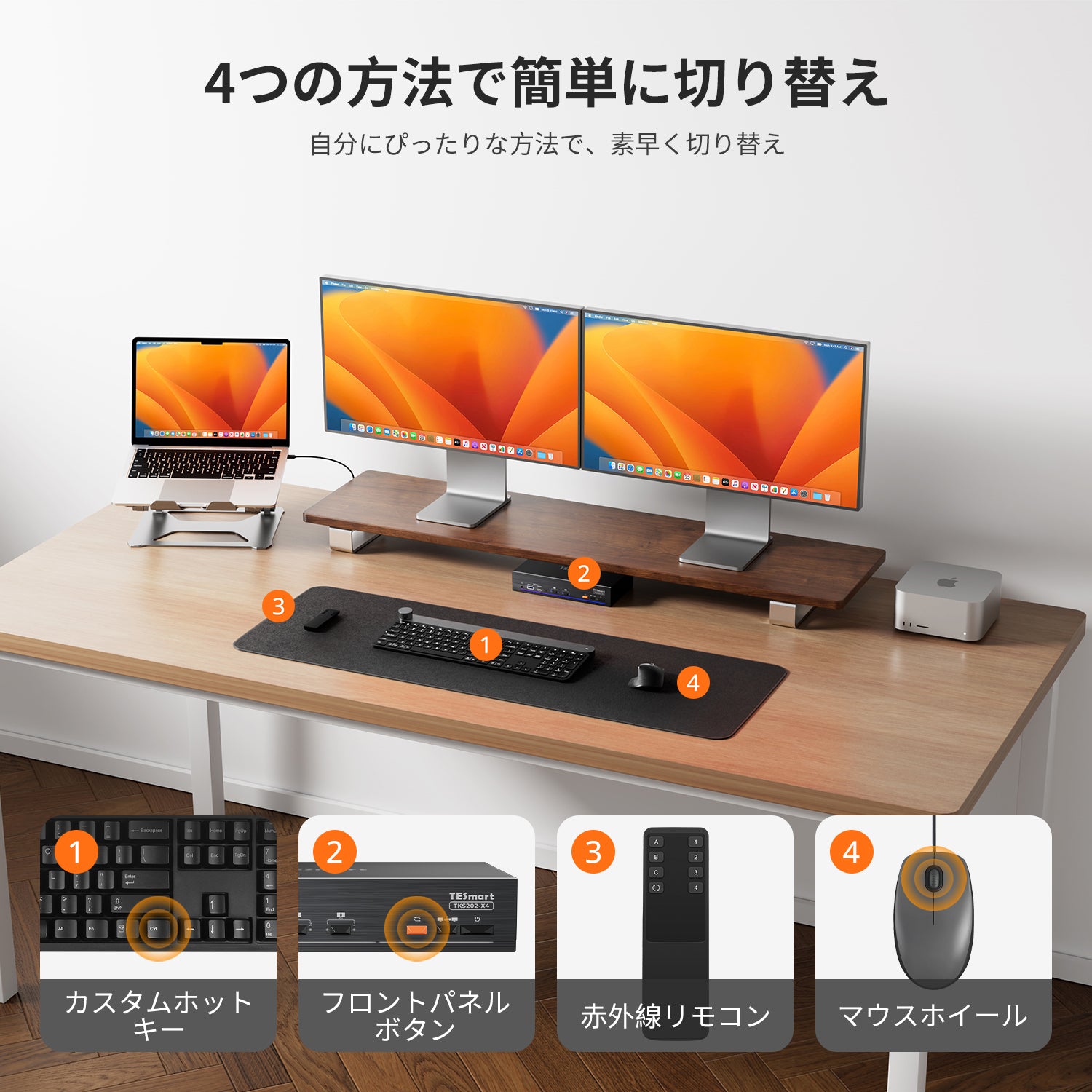 Apple Studio Display向け 2-Port デュアルモニター KVM – 最大 5K