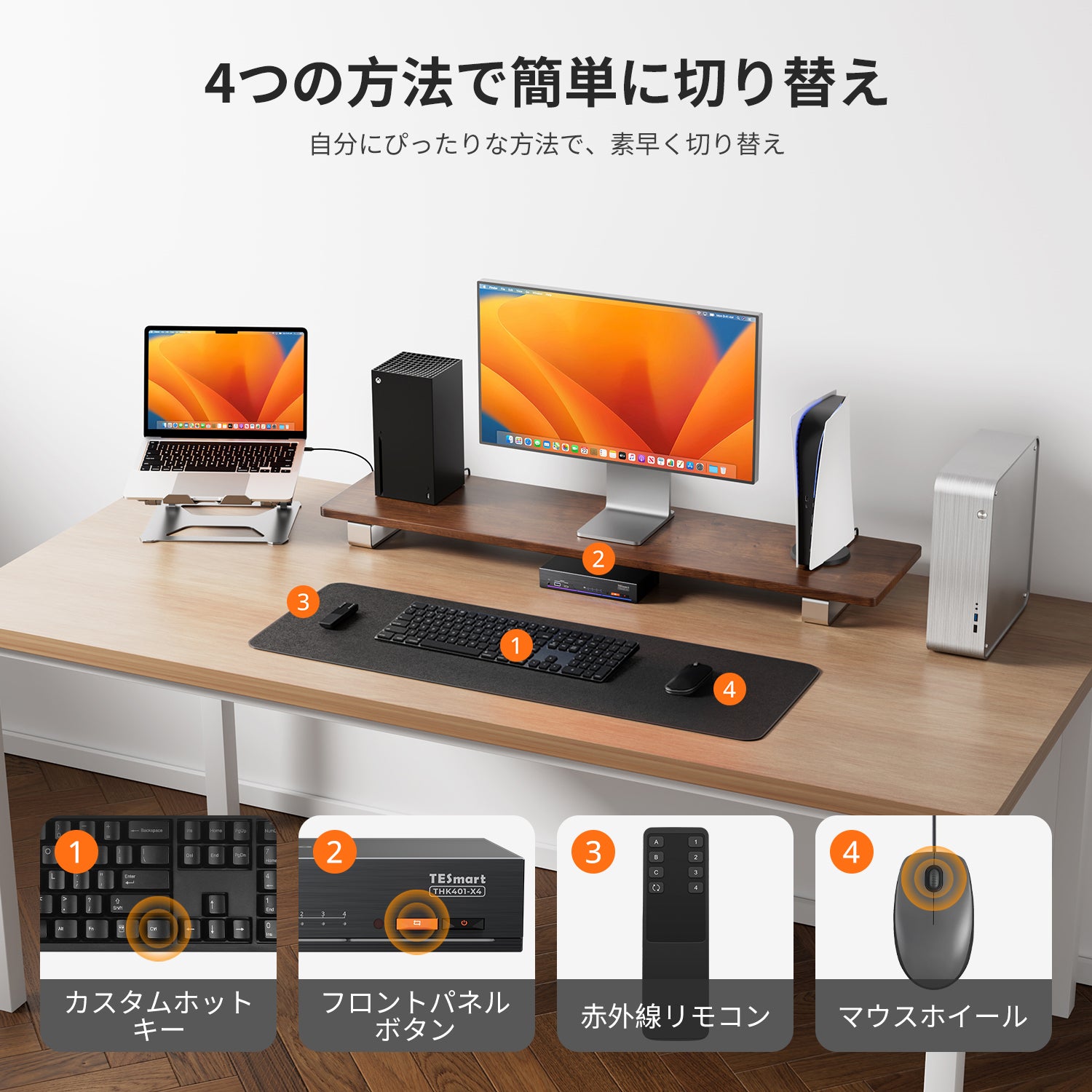 Apple Studio Display用4ポートKVM – Thunderbolt™ 4 & HDMIデバイス