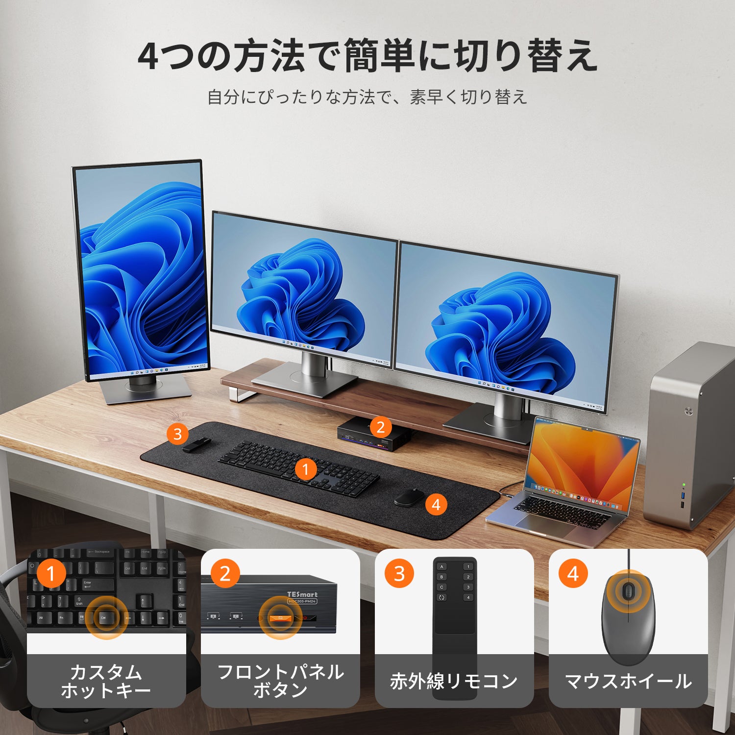 Triple 4K60Hz DisplayLink® KVMドック – USB-C、スマートEDID & 100W