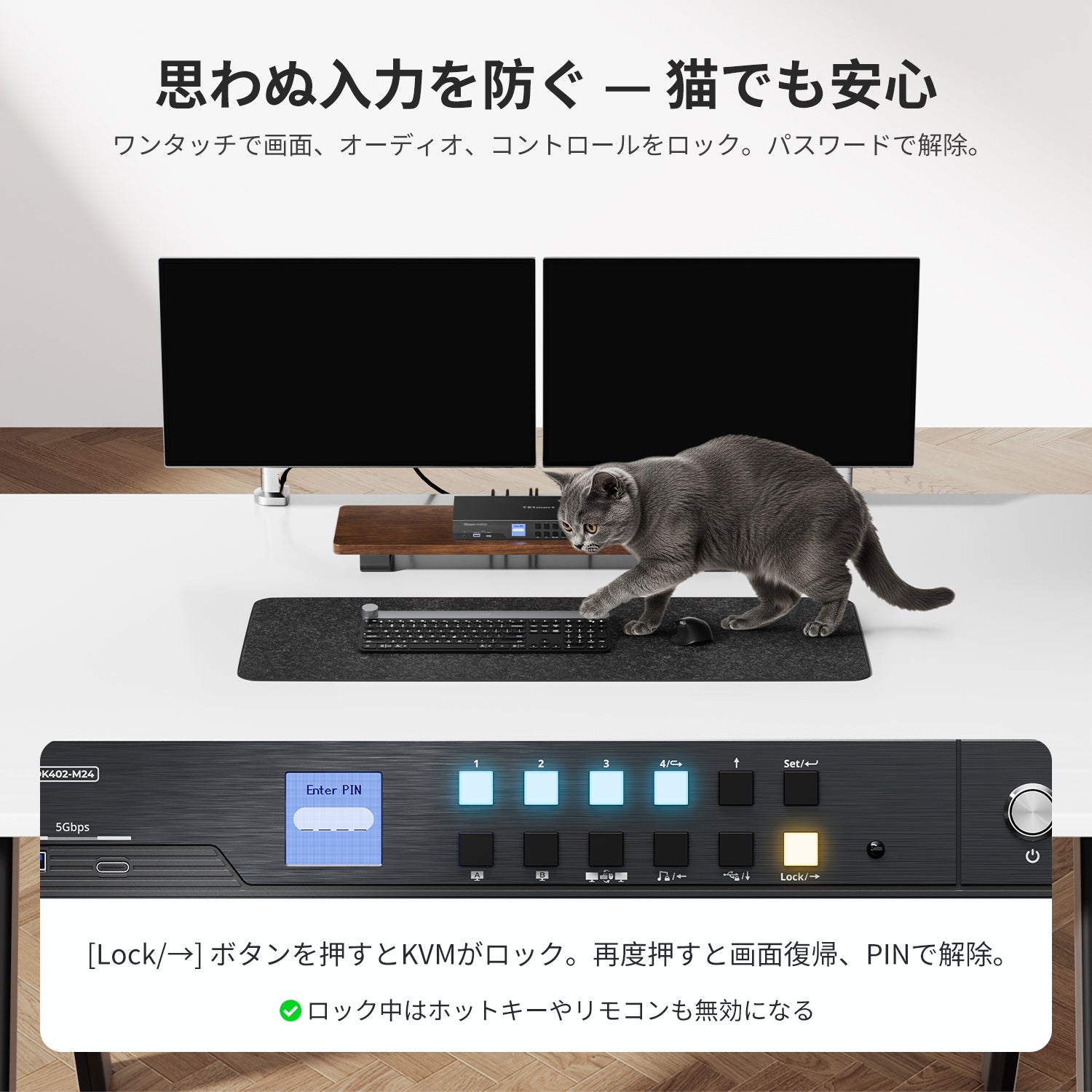 HDMI 2.1 & DP 1.4 デュアル4K144Hz VRR KVMドック、4台のPCと2台の