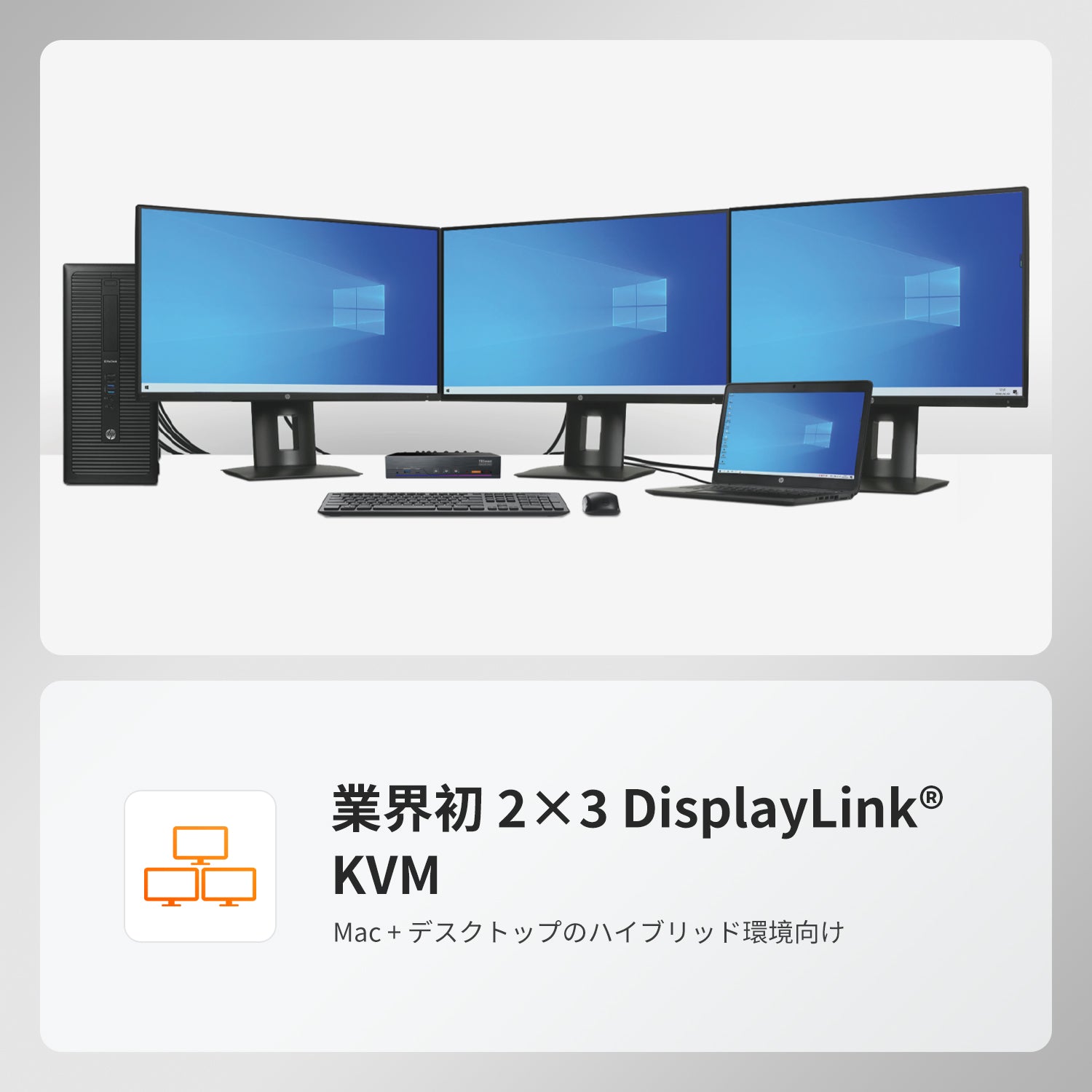 Triple 4K60Hz DisplayLink® KVMドック – USB-C、スマートEDID & 100W