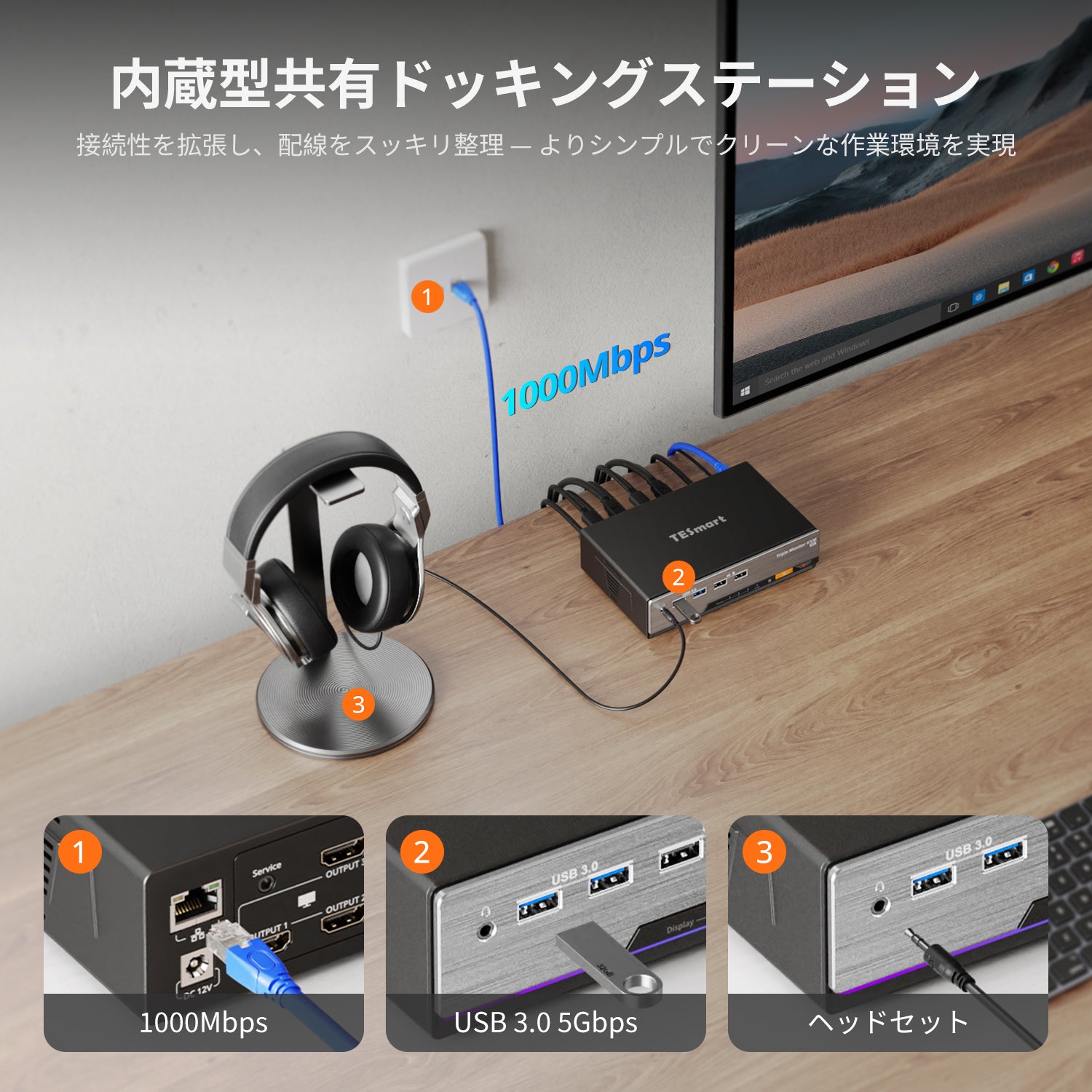 2台のPCと3台のモニター用のトリプル4K60Hz HDMI KVMスイッチ