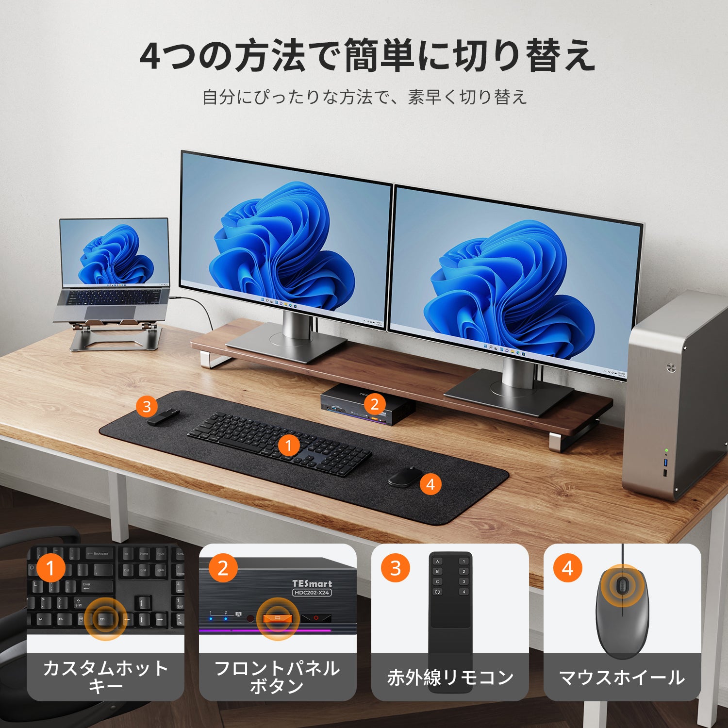 モニター×2、ドッキングステーション　セット　2460hm　D6000 世界初のデュアルモニターThunderbolt™ 4 KVM – ゲーミングおよび