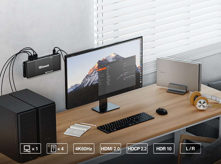 KVMスイッチ | 4ポート HDMI 4K60Hz EDID付き 壁掛け可能