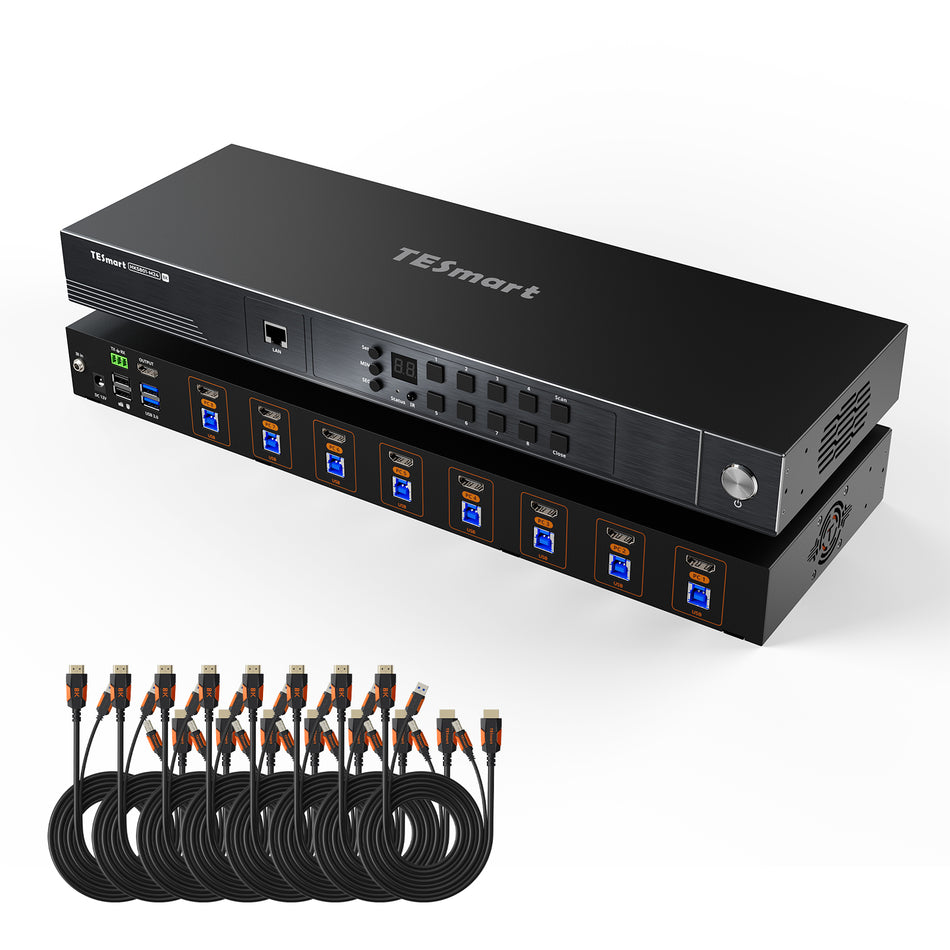 HDMI 2.1 8K60Hz 8x1 KVMスイッチ（8台のPC＆1台のモニター用）、ADIチップ搭載、EDIDエミュレーター、VRR、FVA、ALLM対応、48Gbps、ダイナミックHDR