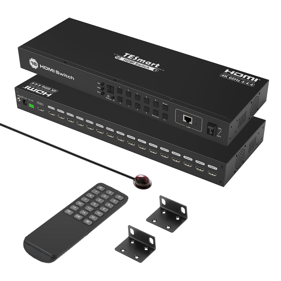 16ポートHDMI切替器 4K@60Hz RS232 LANポート対応HDCP 2.2