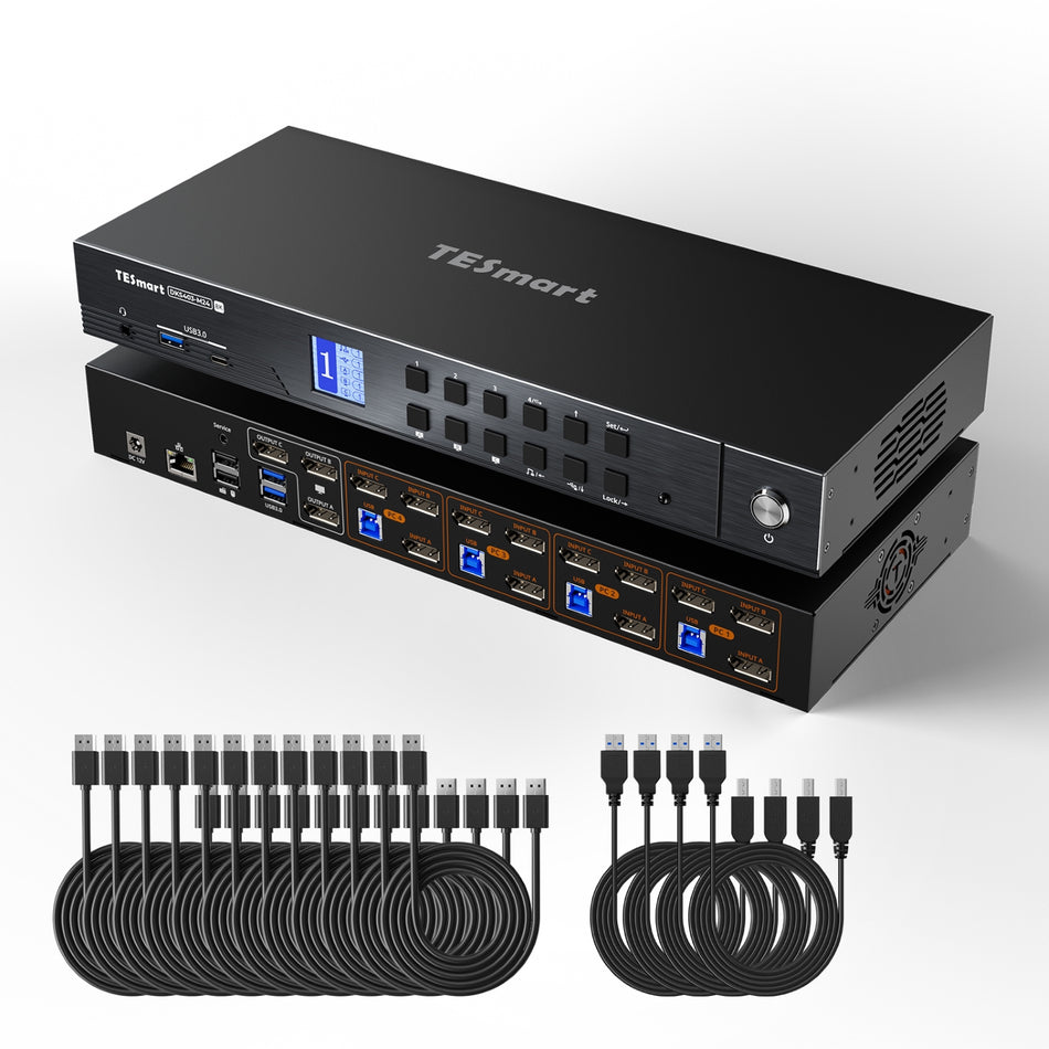 DP 1.4 トリプル 8K@60Hz KVM スイッチハブ (4台のPC、3台のモニター対応)、EDID、オーディオ/USB ロック & マルチスイッチング機能付き