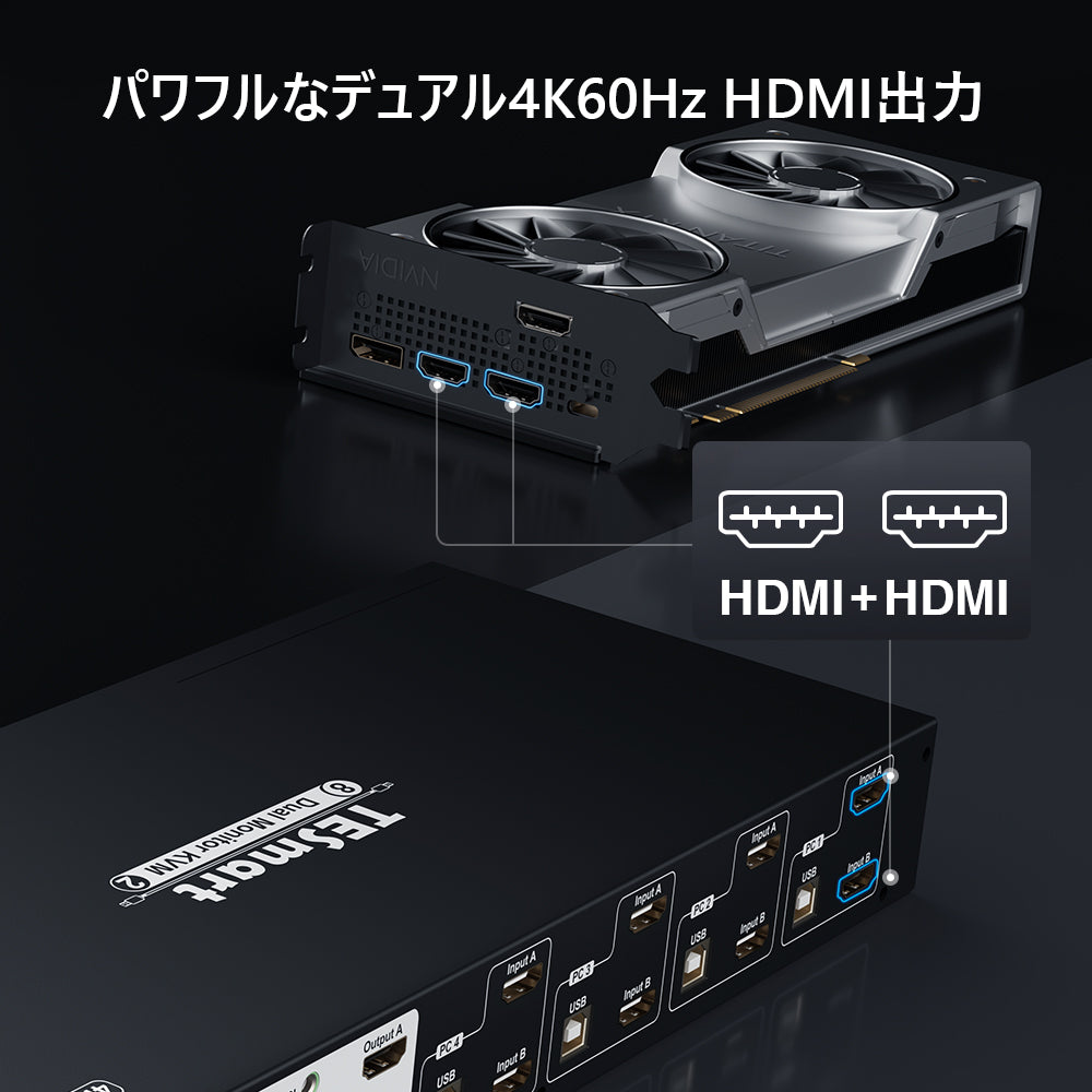 4HDMIポートデュアルモニター KVMスイッチ  4K60Hz-2