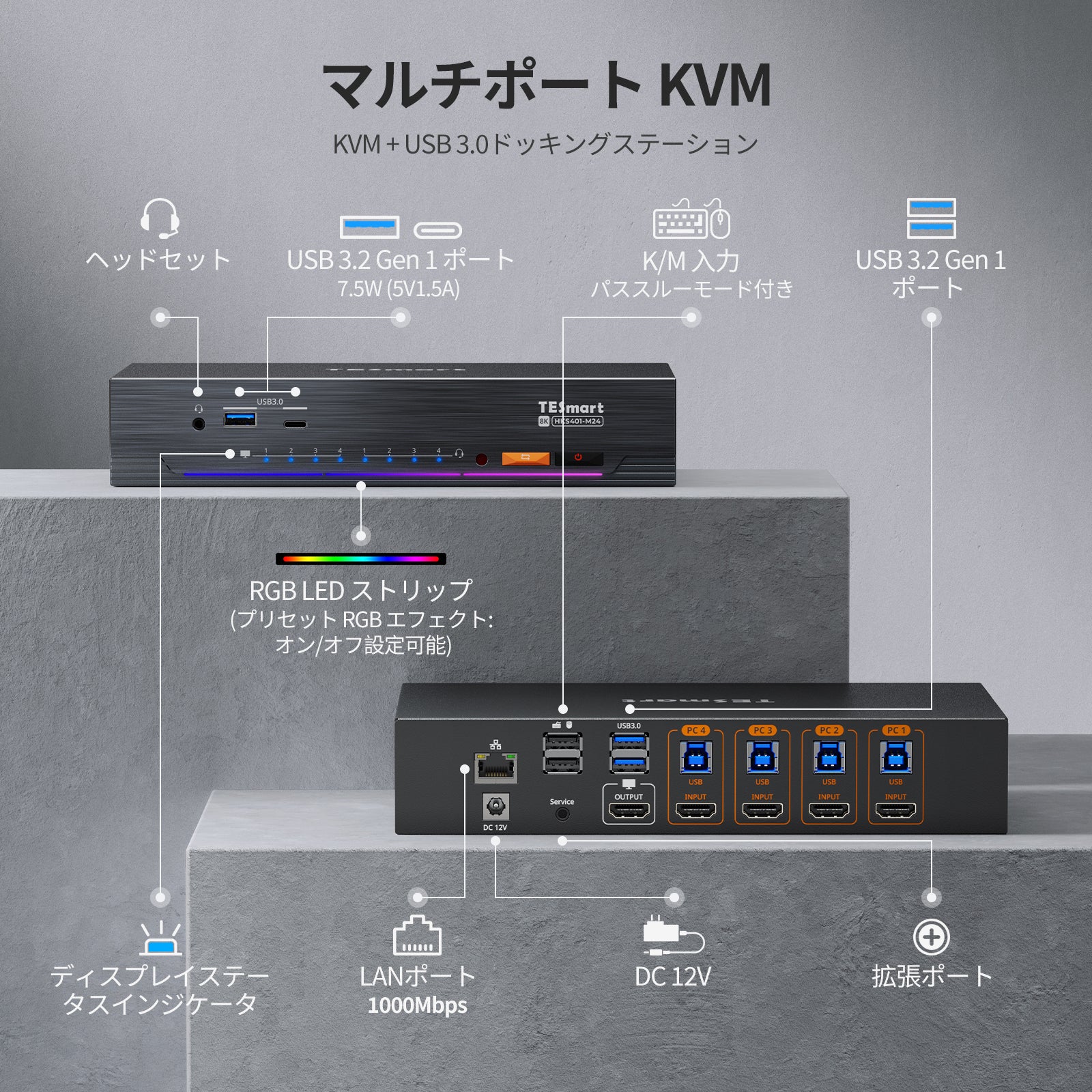 ほぼ新品】8K対応デュアルモニターKVM｜TEsmart HKS202-M24 富士通 WEB