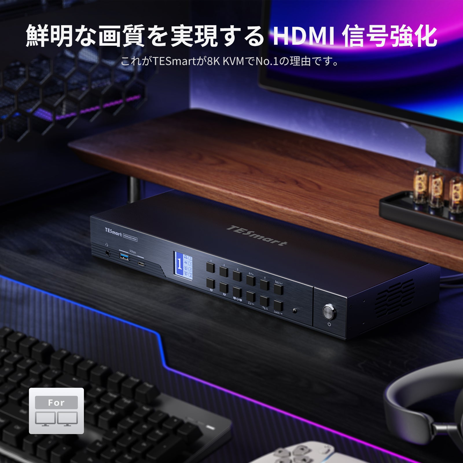 HDMI 2.1 & DP 1.4 デュアル4K144Hz VRR KVMドック、4台のPCと2台の