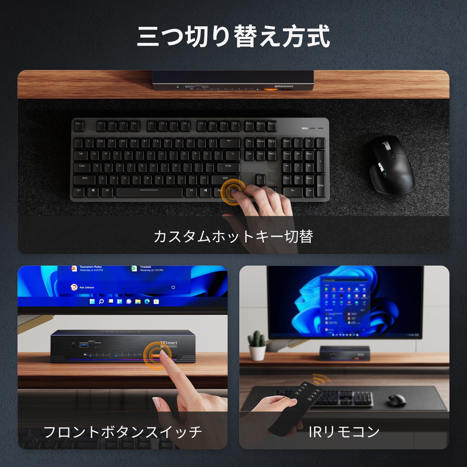 4ポート 8K60 HDMI 2.1 KVMスイッチ、内蔵ネットワークスイッチ