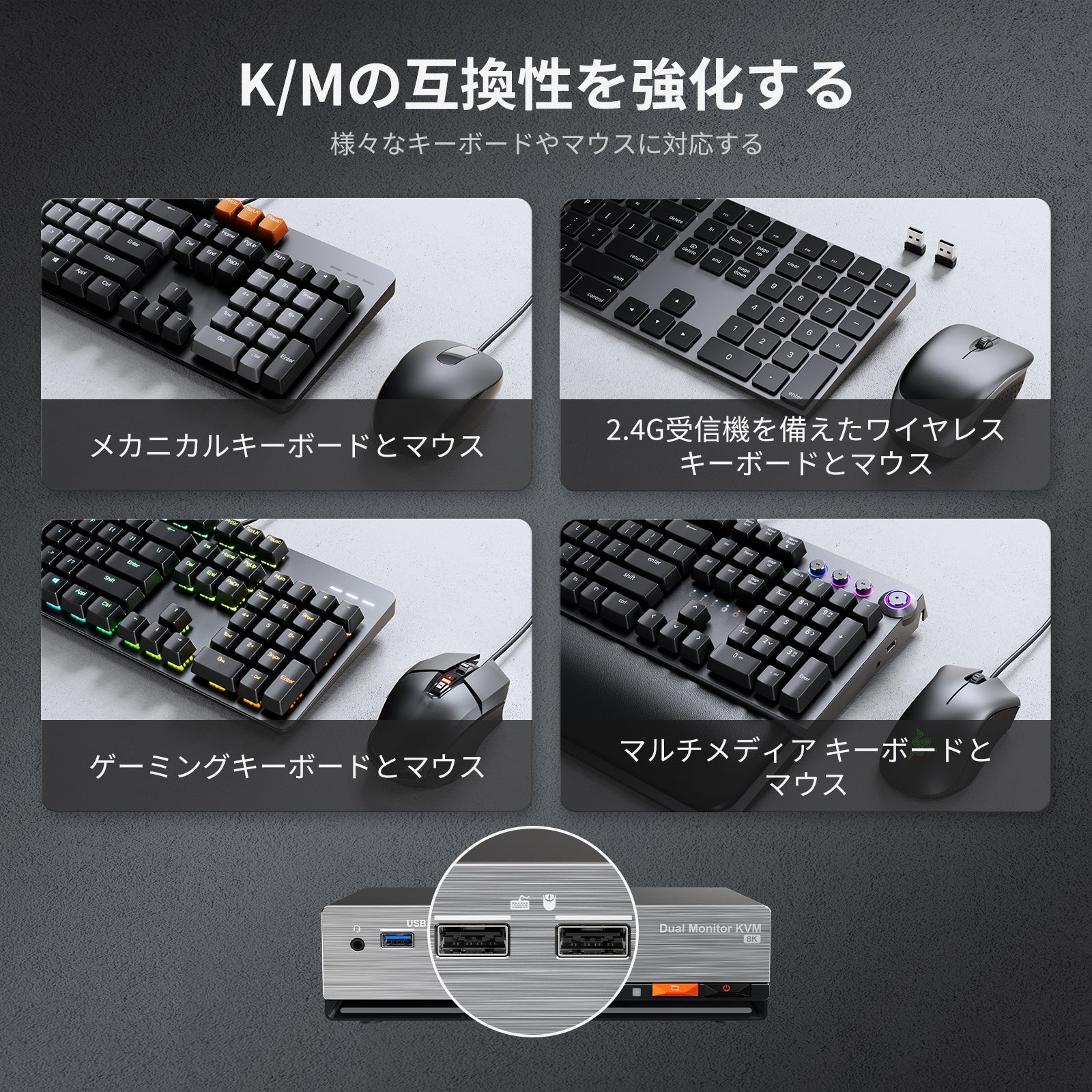 HDMI 2.1 デュアル 4K144Hz KVM スイッチ ゲーミング ドック 2台