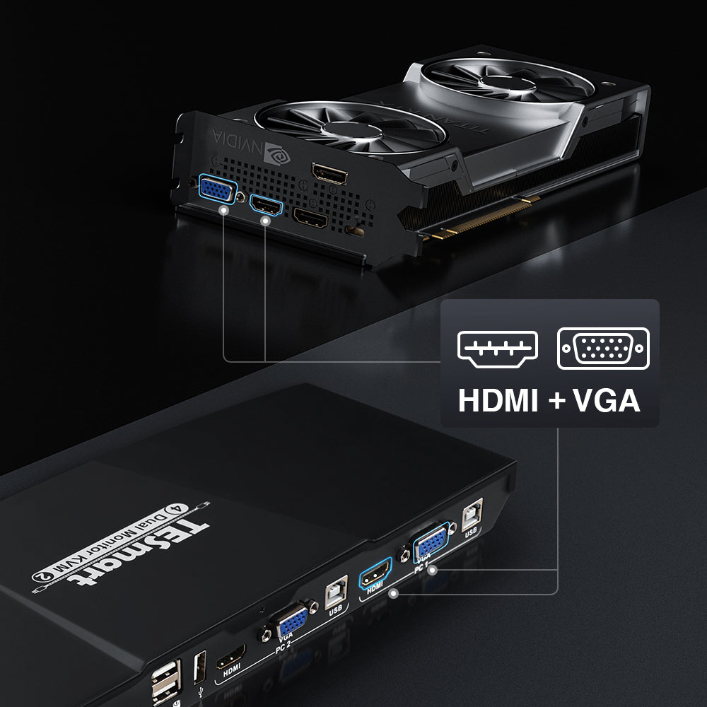 KVMスイッチ 2ポート デュアルモニター HDMI+VGA 4K60Hz TESmart Japan –