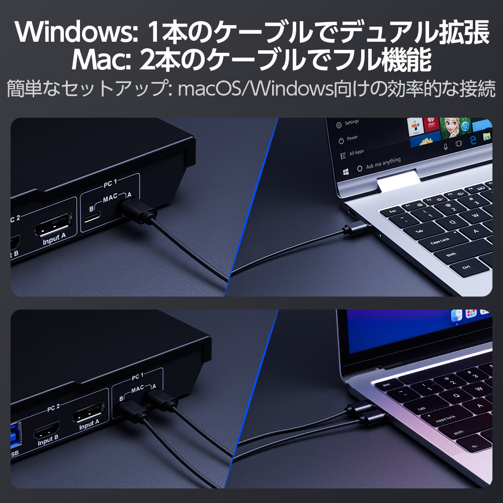 デュアルハイブリッドKVMドッキングステーションキット - USB-C、MSTおよびEDID付き、4K60Hz、ノートPC1台およびデスクトップ1台用