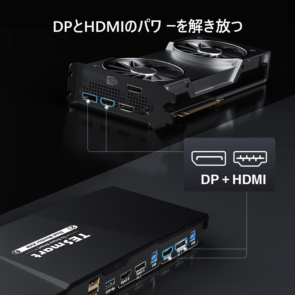 4ポートデュアルモニター KVM スイッチ DP 4K60Hz USB3.0 EDID付き | 4PC&amp;2モニター