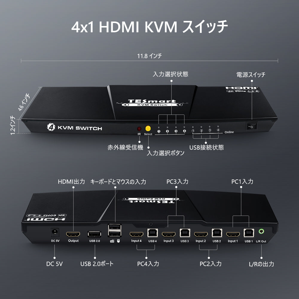 KVMスイッチ | 4ポート HDMI 4K60Hz EDID付き - TESmart Japan 