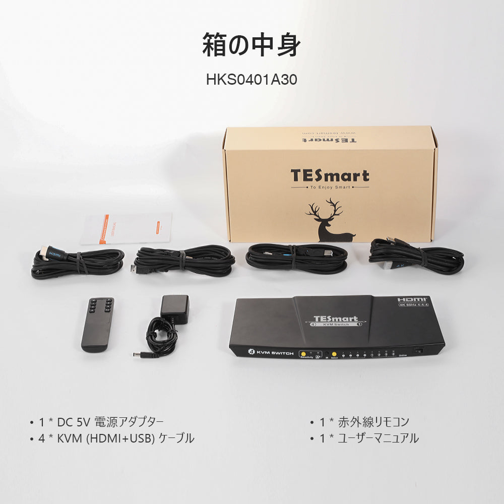 4 ポート KVM スイッチ HDMI 4K60Hz EDID付き | 4PC&1モニター