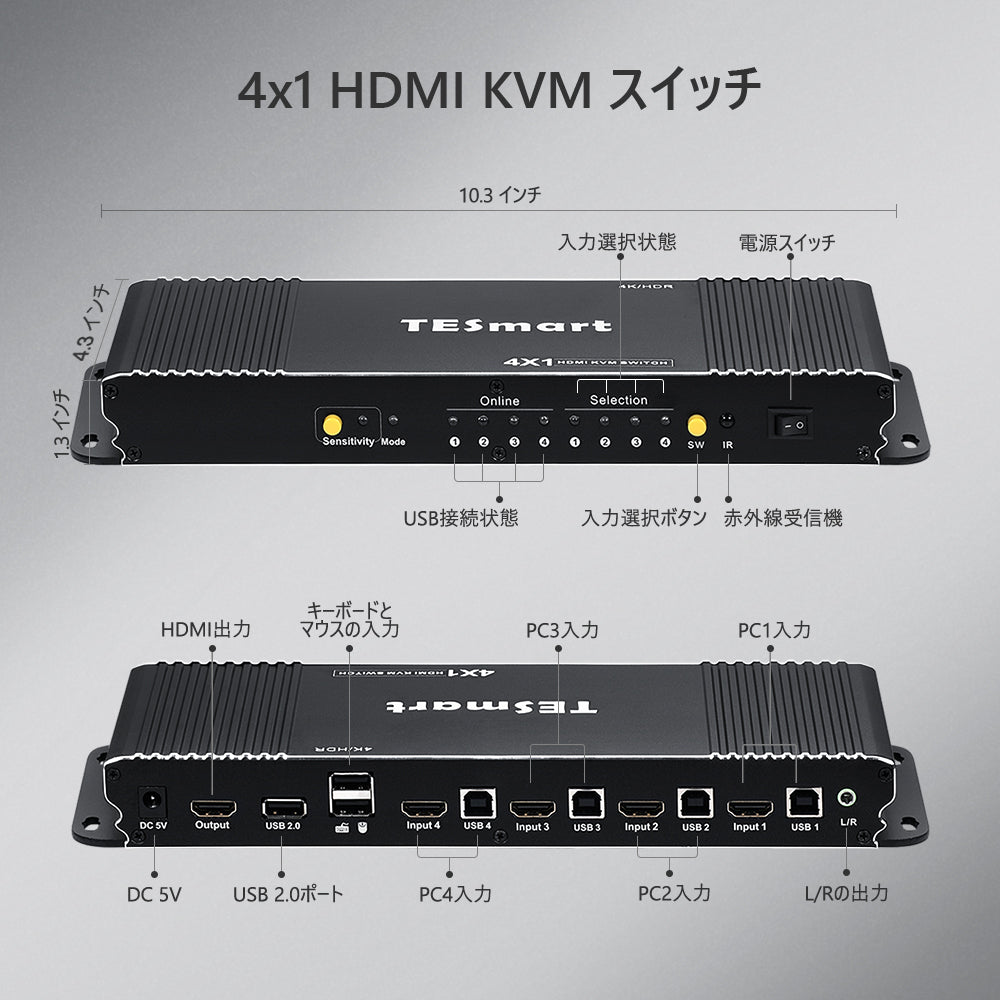 4HDMIポート KVMスイッチ 4K60Hz壁掛け可能-2