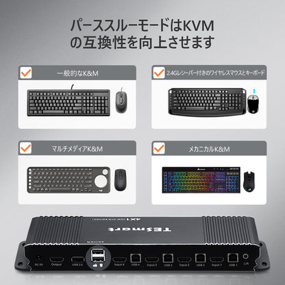 4 ポート KVM スイッチ HDMI 4K60Hz EDID付き 壁掛け可能 | 4PC&amp;1モニター
